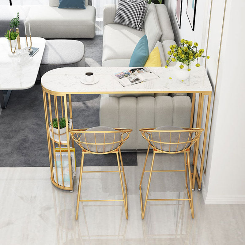 Restaurant Glam Style Marble Bar Table 42-inch Height Gold Base Bar Table 63"L x 15.7"W x 41.3"H Without Chairs Clearhalo 'Bar Furniture' 'Bar Tables' 'bar_tables' 'furn' 'furn_bar_tables' 'Furniture' 'furniture_bar_tables' 'Kitchen & Dining Furniture' 'kitchen&dining_furn' 'kitchen' 4335331