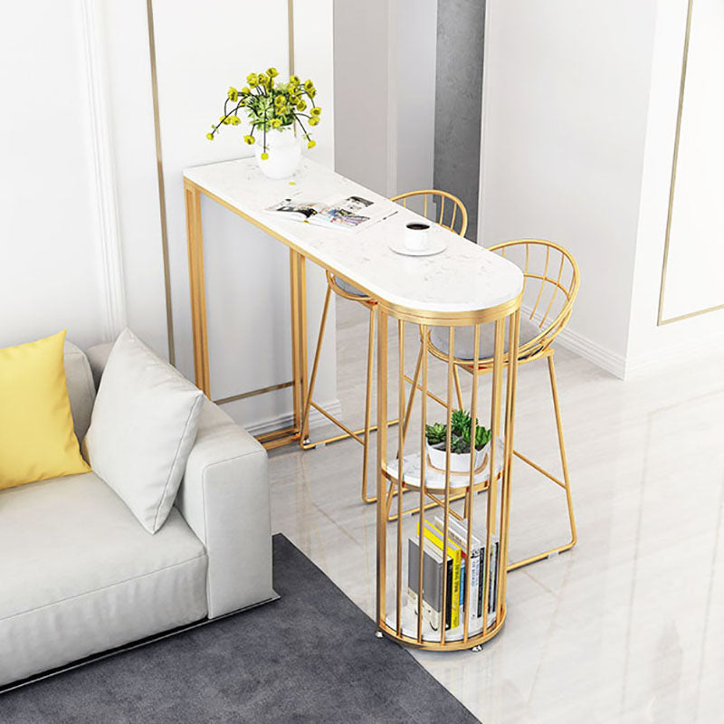 Restaurant Glam Style Marble Bar Table 42-inch Height Gold Base Bar Table Clearhalo 'Bar Furniture' 'Bar Tables' 'bar_tables' 'furn' 'furn_bar_tables' 'Furniture' 'furniture_bar_tables' 'Kitchen & Dining Furniture' 'kitchen&dining_furn' 'kitchen' 4335338