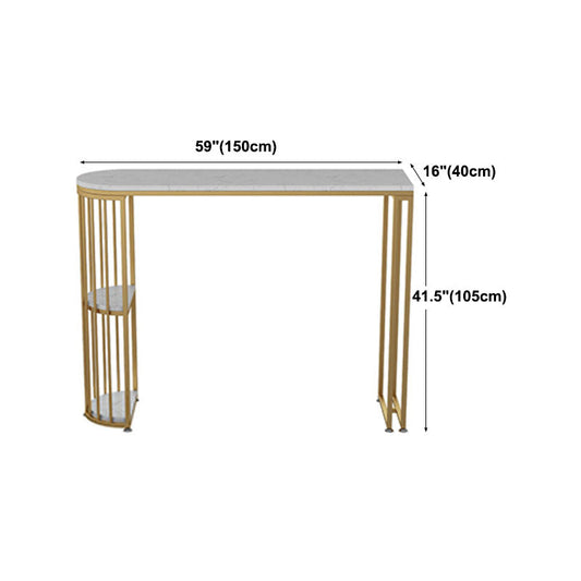 Faux Marble Indoor Glam Bar Dining Table Iron Double Pedestal Bistro Table with Shelve Clearhalo 'Bar Furniture' 'Bar Tables' 'bar_tables' 'furn' 'furn_bar_tables' 'Furniture' 'furniture_bar_tables' 'Kitchen & Dining Furniture' 'kitchen&dining_furn' 'kitchen' 4335361