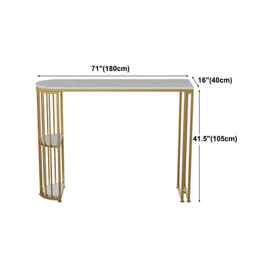 Faux Marble Indoor Glam Bar Dining Table Iron Double Pedestal Bistro Table with Shelve Clearhalo 'Bar Furniture' 'Bar Tables' 'bar_tables' 'furn' 'furn_bar_tables' 'Furniture' 'furniture_bar_tables' 'Kitchen & Dining Furniture' 'kitchen&dining_furn' 'kitchen' 4335364
