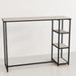 Glam Rectangle Indoor Bar Dining Table Iron Trestle Pedestal Bistro Table with Shelve Black Stone Clearhalo 'Bar Furniture' 'Bar Tables' 'bar_tables' 'furn' 'furn_bar_tables' 'Furniture' 'furniture_bar_tables' 'Kitchen & Dining Furniture' 'kitchen&dining_furn' 'kitchen' 4335370