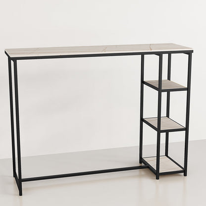 Glam Rectangle Indoor Bar Dining Table Iron Trestle Pedestal Bistro Table with Shelve Black Faux Marble Clearhalo 'Bar Furniture' 'Bar Tables' 'bar_tables' 'furn' 'furn_bar_tables' 'Furniture' 'furniture_bar_tables' 'Kitchen & Dining Furniture' 'kitchen&dining_furn' 'kitchen' 4335373