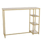 Glam Rectangle Indoor Bar Dining Table Iron Trestle Pedestal Bistro Table with Shelve Clearhalo 'Bar Furniture' 'Bar Tables' 'bar_tables' 'furn' 'furn_bar_tables' 'Furniture' 'furniture_bar_tables' 'Kitchen & Dining Furniture' 'kitchen&dining_furn' 'kitchen' 4335376