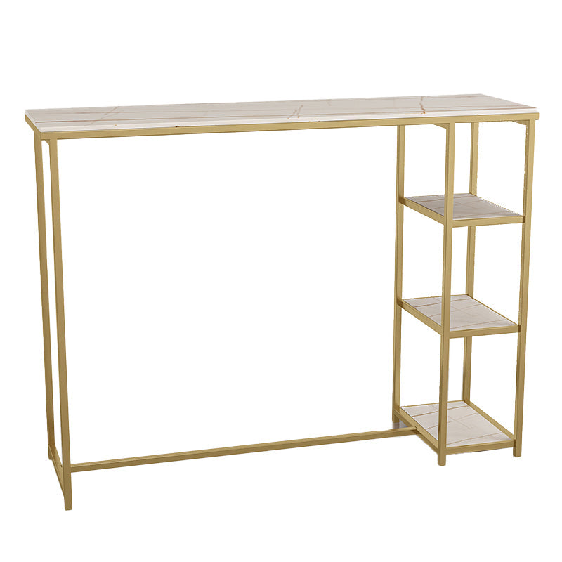 Glam Rectangle Indoor Bar Dining Table Iron Trestle Pedestal Bistro Table with Shelve Clearhalo 'Bar Furniture' 'Bar Tables' 'bar_tables' 'furn' 'furn_bar_tables' 'Furniture' 'furniture_bar_tables' 'Kitchen & Dining Furniture' 'kitchen&dining_furn' 'kitchen' 4335376