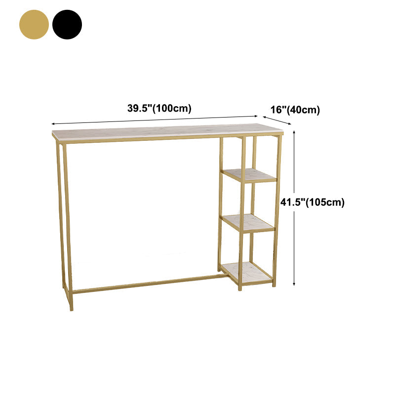 Glam Rectangle Indoor Bar Dining Table Iron Trestle Pedestal Bistro Table with Shelve Clearhalo 'Bar Furniture' 'Bar Tables' 'bar_tables' 'furn' 'furn_bar_tables' 'Furniture' 'furniture_bar_tables' 'Kitchen & Dining Furniture' 'kitchen&dining_furn' 'kitchen' 4335383