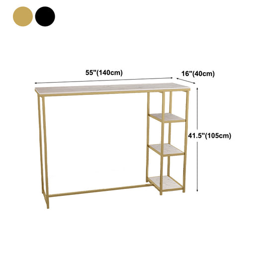 Glam Rectangle Indoor Bar Dining Table Iron Trestle Pedestal Bistro Table with Shelve Clearhalo 'Bar Furniture' 'Bar Tables' 'bar_tables' 'furn' 'furn_bar_tables' 'Furniture' 'furniture_bar_tables' 'Kitchen & Dining Furniture' 'kitchen&dining_furn' 'kitchen' 4335387