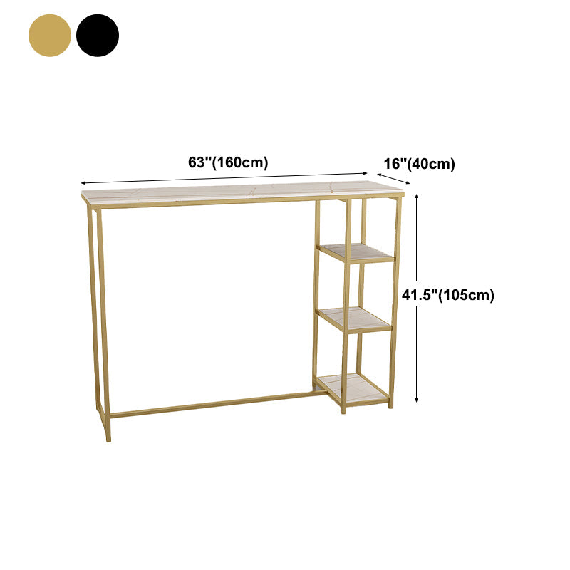 Glam Rectangle Indoor Bar Dining Table Iron Trestle Pedestal Bistro Table with Shelve Clearhalo 'Bar Furniture' 'Bar Tables' 'bar_tables' 'furn' 'furn_bar_tables' 'Furniture' 'furniture_bar_tables' 'Kitchen & Dining Furniture' 'kitchen&dining_furn' 'kitchen' 4335388