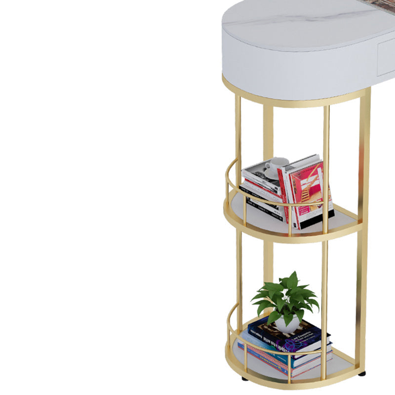 Stone Indoor Glam Bar Dining Table Iron Double Pedestal Bistro Table with Drawer Clearhalo 'Bar Furniture' 'Bar Tables' 'bar_tables' 'furn' 'furn_bar_tables' 'Furniture' 'furniture_bar_tables' 'Kitchen & Dining Furniture' 'kitchen&dining_furn' 'kitchen' 4335398