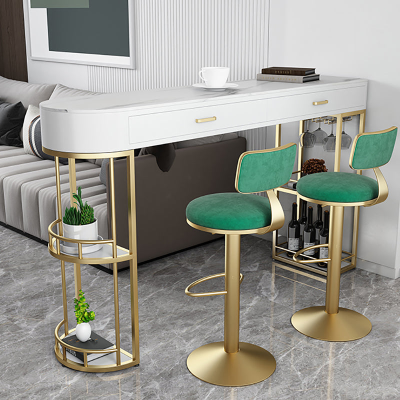Stone Indoor Glam Bar Dining Table Iron Double Pedestal Bistro Table with Drawer Clearhalo 'Bar Furniture' 'Bar Tables' 'bar_tables' 'furn' 'furn_bar_tables' 'Furniture' 'furniture_bar_tables' 'Kitchen & Dining Furniture' 'kitchen&dining_furn' 'kitchen' 4335401
