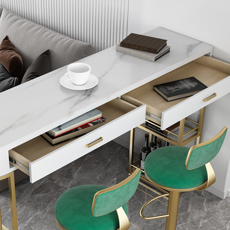 Stone Indoor Glam Bar Dining Table Iron Double Pedestal Bistro Table with Drawer Clearhalo 'Bar Furniture' 'Bar Tables' 'bar_tables' 'furn' 'furn_bar_tables' 'Furniture' 'furniture_bar_tables' 'Kitchen & Dining Furniture' 'kitchen&dining_furn' 'kitchen' 4335402