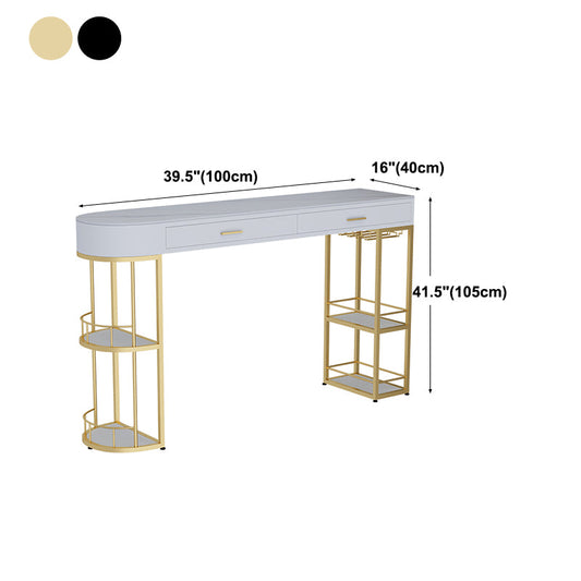 Stone Indoor Glam Bar Dining Table Iron Double Pedestal Bistro Table with Drawer Clearhalo 'Bar Furniture' 'Bar Tables' 'bar_tables' 'furn' 'furn_bar_tables' 'Furniture' 'furniture_bar_tables' 'Kitchen & Dining Furniture' 'kitchen&dining_furn' 'kitchen' 4335405