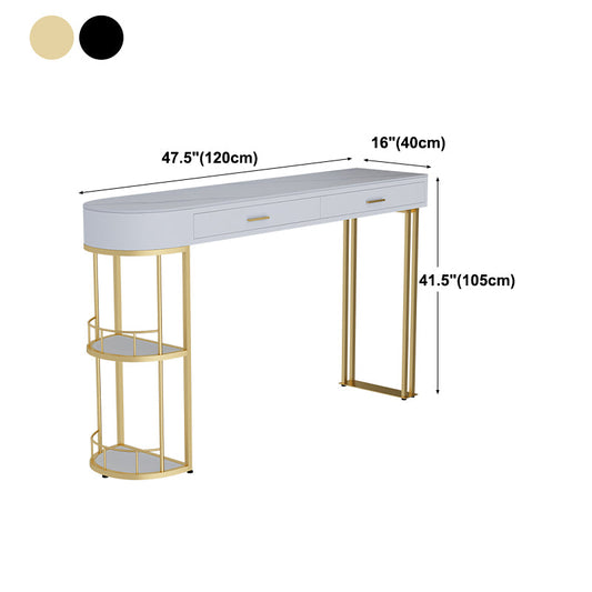 Stone Indoor Glam Bar Dining Table Iron Double Pedestal Bistro Table with Drawer Clearhalo 'Bar Furniture' 'Bar Tables' 'bar_tables' 'furn' 'furn_bar_tables' 'Furniture' 'furniture_bar_tables' 'Kitchen & Dining Furniture' 'kitchen&dining_furn' 'kitchen' 4335406