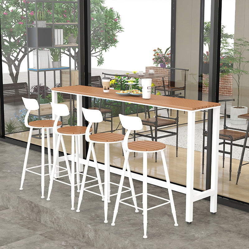 Outdoor Wood Rectangle Bar Height Table Modern Brown Trestle Bistro Bar Table 86.6"L x 15.7"W x 41.3"H White Without Chairs Clearhalo 'Bar Furniture' 'Bar Tables' 'bar_tables' 'furn' 'furn_bar_tables' 'Furniture' 'furniture_bar_tables' 'Kitchen & Dining Furniture' 'kitchen&dining_furn' 'kitchen' 4335410