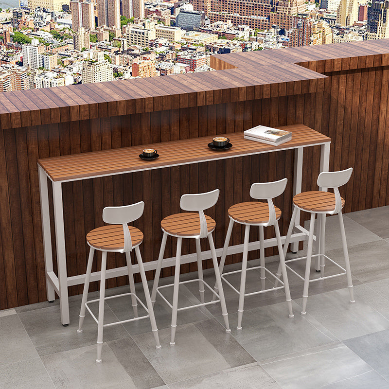 Outdoor Wood Rectangle Bar Height Table Modern Brown Trestle Bistro Bar Table 78.7"L x 15.7"W x 41.3"H White Without Chairs Clearhalo 'Bar Furniture' 'Bar Tables' 'bar_tables' 'furn' 'furn_bar_tables' 'Furniture' 'furniture_bar_tables' 'Kitchen & Dining Furniture' 'kitchen&dining_furn' 'kitchen' 4335412