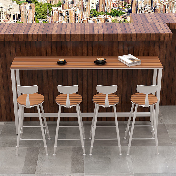 Outdoor Wood Rectangle Bar Height Table Modern Brown Trestle Bistro Bar Table 70.9"L x 15.7"W x 41.3"H White Without Chairs Clearhalo 'Bar Furniture' 'Bar Tables' 'bar_tables' 'furn' 'furn_bar_tables' 'Furniture' 'furniture_bar_tables' 'Kitchen & Dining Furniture' 'kitchen&dining_furn' 'kitchen' 4335417