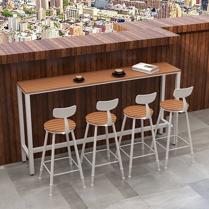 Outdoor Wood Rectangle Bar Height Table Modern Brown Trestle Bistro Bar Table 63"L x 15.7"W x 41.3"H White Without Chairs Clearhalo 'Bar Furniture' 'Bar Tables' 'bar_tables' 'furn' 'furn_bar_tables' 'Furniture' 'furniture_bar_tables' 'Kitchen & Dining Furniture' 'kitchen&dining_furn' 'kitchen' 4335418