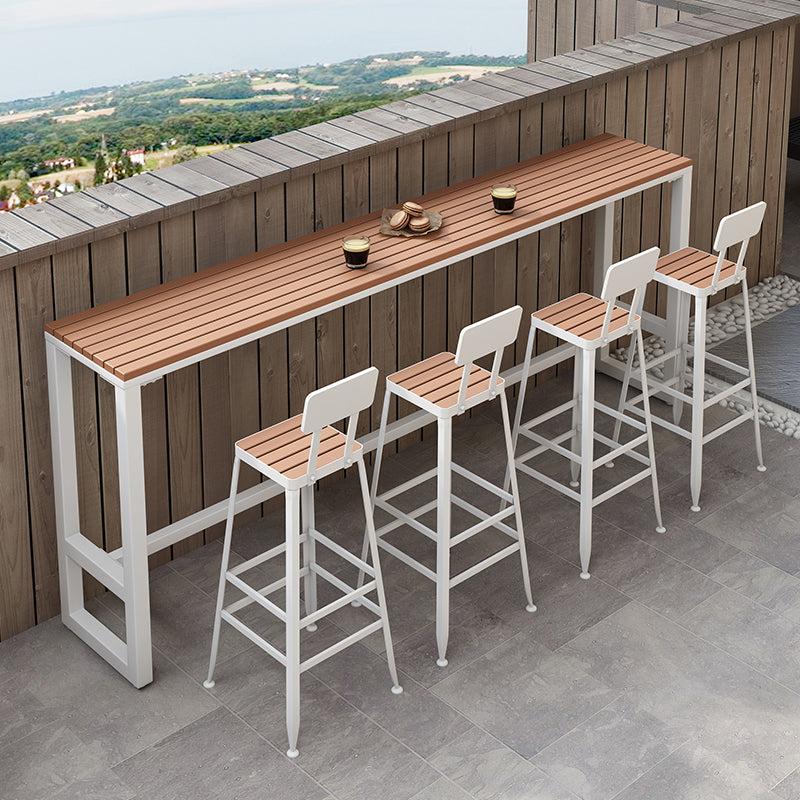 Modern Trestle Counter-height Pub Table Outdoor Rectangle Event and Cocktail Table 94.5"L x 15.7"W x 41.3"H White Without Chairs Clearhalo 'Bar Furniture' 'Bar Tables' 'bar_tables' 'furn' 'furn_bar_tables' 'Furniture' 'furniture_bar_tables' 'Kitchen & Dining Furniture' 4335429