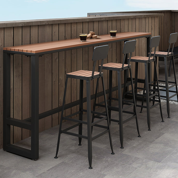 Modern Trestle Counter-height Pub Table Outdoor Rectangle Event and Cocktail Table 86.6"L x 15.7"W x 41.3"H Black Without Chairs Clearhalo 'Bar Furniture' 'Bar Tables' 'bar_tables' 'furn' 'furn_bar_tables' 'Furniture' 'furniture_bar_tables' 'Kitchen & Dining Furniture' 4335435