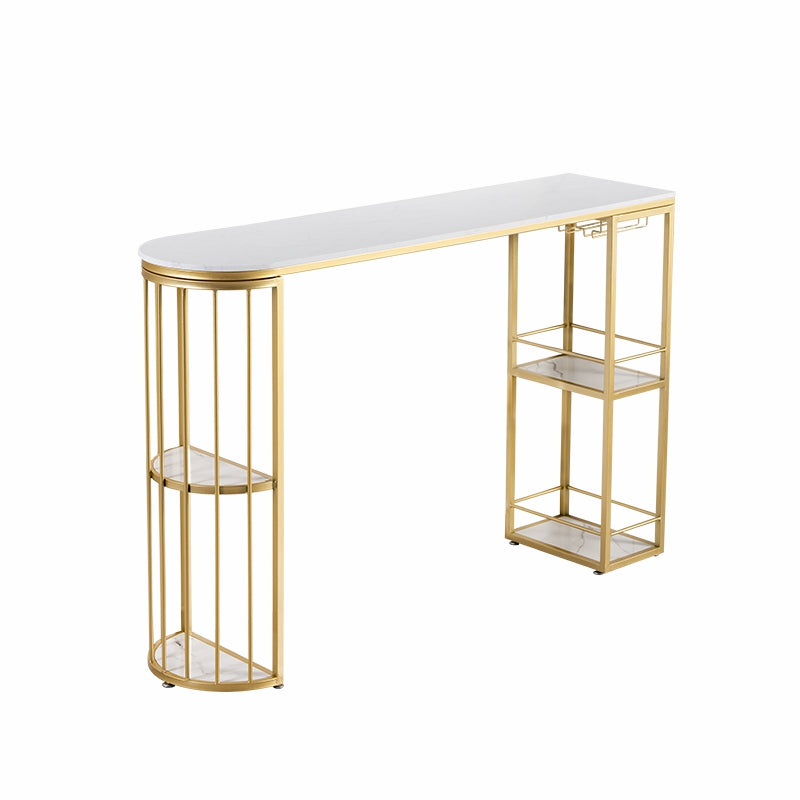 Marble Indoor Double Pedestal Cocktail Bar Table Storage Modern Pub/Bar Table 39.4"L x 15.7"W x 41.3"H Gold Without Chairs Clearhalo 'Bar Furniture' 'Bar Tables' 'bar_tables' 'furn' 'furn_bar_tables' 'Furniture' 'furniture_bar_tables' 'Kitchen & Dining Furniture' 'kitchen&dining_furn' 'kitchen' 4335538