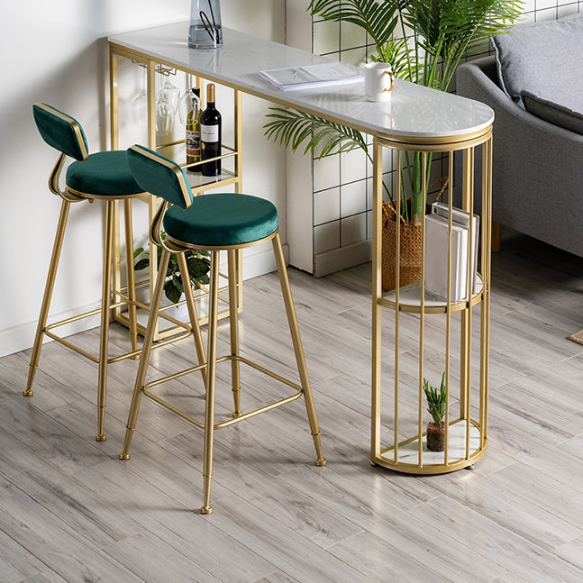 Marble Indoor Double Pedestal Cocktail Bar Table Storage Modern Pub/Bar Table 70.9"L x 15.7"W x 41.3"H Gold Without Chairs Clearhalo 'Bar Furniture' 'Bar Tables' 'bar_tables' 'furn' 'furn_bar_tables' 'Furniture' 'furniture_bar_tables' 'Kitchen & Dining Furniture' 'kitchen&dining_furn' 'kitchen' 4335540
