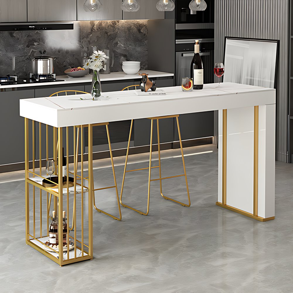 Contemporary Steel Rectangle Counter Height Table Indoor Bar Height ...