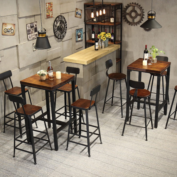 Modern Squared Bar Dining Table Indoor Wood Bar Height Table with Iron Base 42-Inch Top Clearhalo 'Bar Furniture' 'Bar Tables' 'bar_tables' 'furn' 'furn_bar_tables' 'Furniture' 'furniture_bar_tables' 'Kitchen & Dining Furniture' 4335595