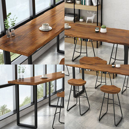 Indoor Rectangle Sled Bistro Accent Dining Table Wood Modern Cocktail Bar Table in Brown Clearhalo 'Bar Furniture' 'Bar Tables' 'bar_tables' 'furn' 'furn_bar_tables' 'Furniture' 'furniture_bar_tables' 'Kitchen & Dining Furniture' 'kitchen&dining_furn' 'kitchen' 4335665