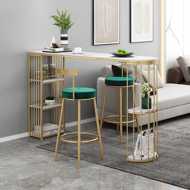 Modern Bar Dining Table Indoor Bar Height Table with Iron Base 42-Inch Top 70.9"L x 15.7"W x 41.3"H Gold Without Chairs Clearhalo 'Bar Furniture' 'Bar Tables' 'bar_tables' 'furn' 'furn_bar_tables' 'Furniture' 'furniture_bar_tables' 'Kitchen & Dining Furniture' 'kitchen&dining_furn' 'kitchen' 4335689