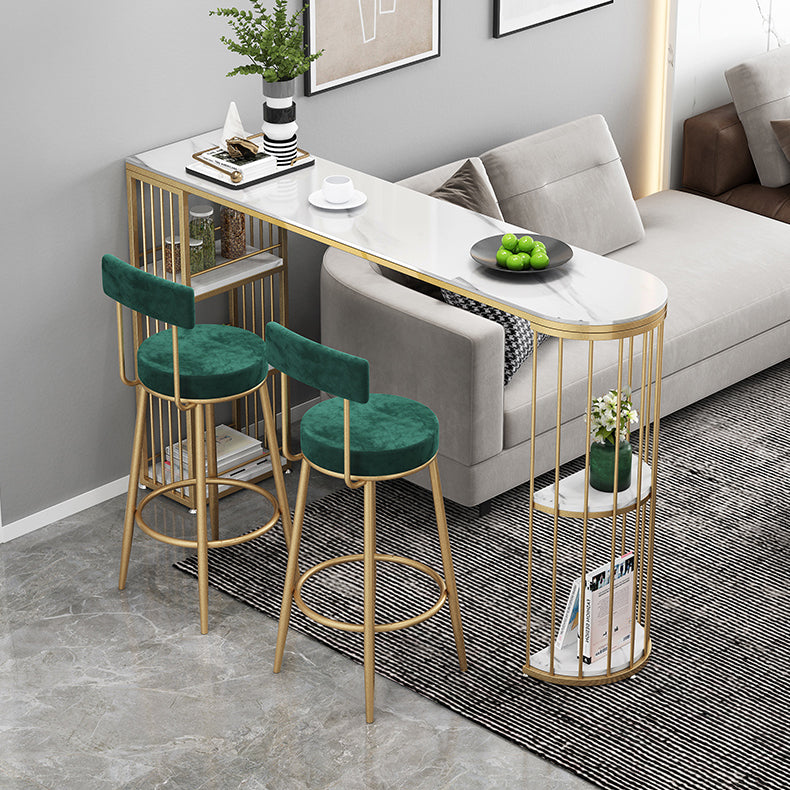 Modern Bar Dining Table Indoor Bar Height Table with Iron Base 42-Inch Top 63"L x 15.7"W x 41.3"H Gold Without Chairs Clearhalo 'Bar Furniture' 'Bar Tables' 'bar_tables' 'furn' 'furn_bar_tables' 'Furniture' 'furniture_bar_tables' 'Kitchen & Dining Furniture' 'kitchen&dining_furn' 'kitchen' 4335691