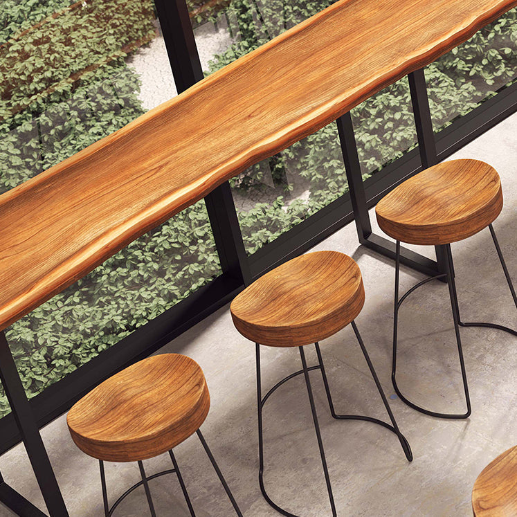 Modern Rectangle Bar Dining Table Wood Sled Bar Height Cocktail Table with Iron Base Clearhalo 'Bar Furniture' 'Bar Tables' 'bar_tables' 'furn' 'furn_bar_tables' 'Furniture' 'furniture_bar_tables' 'Kitchen & Dining Furniture' 'kitchen&dining_furn' 'kitchen' 4335700