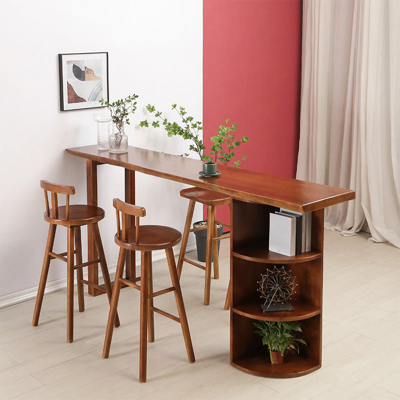 Contemporary Rectangle Bar Dining Table Wood Bar Height Table with Shelves 86.6"L x 15.7"W x 41.3"H Without Chairs Clearhalo 'Bar Furniture' 'Bar Tables' 'bar_tables' 'furn' 'furn_bar_tables' 'Furniture' 'furniture_bar_tables' 'Kitchen & Dining Furniture' 'kitchen&dining_furn' 'kitchen' 4335789