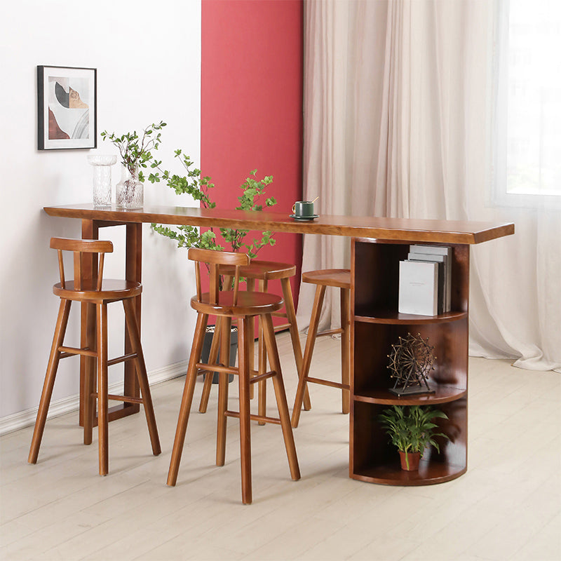Contemporary Rectangle Bar Dining Table Wood Bar Height Table with Shelves 78.7"L x 15.7"W x 41.3"H Without Chairs Clearhalo 'Bar Furniture' 'Bar Tables' 'bar_tables' 'furn' 'furn_bar_tables' 'Furniture' 'furniture_bar_tables' 'Kitchen & Dining Furniture' 'kitchen&dining_furn' 'kitchen' 4335790