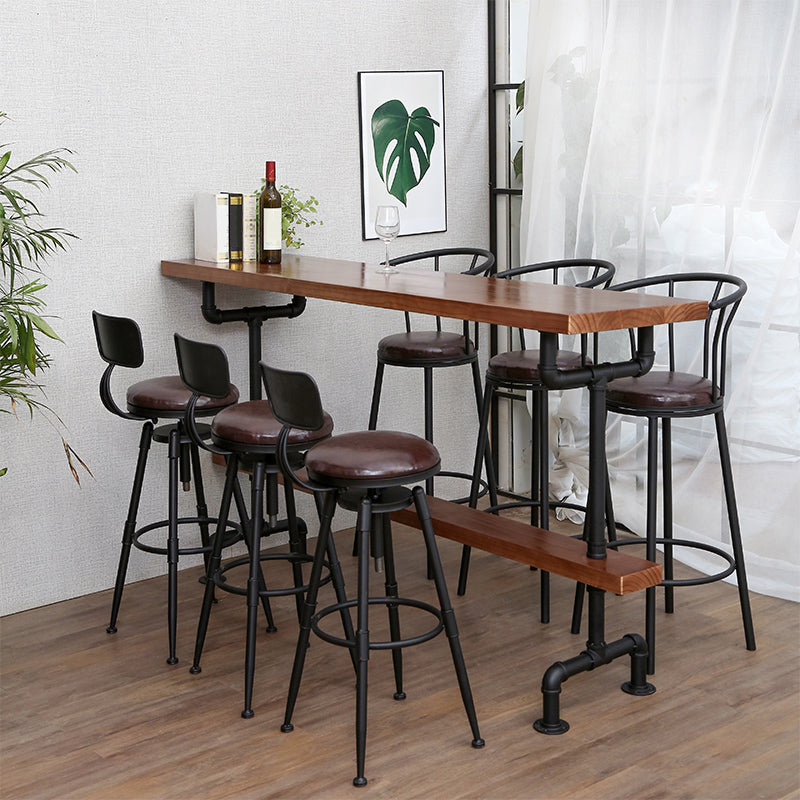 Modern Rectangle Bar Dining Table Wood Bar Height Table with Tube-Shaped Base 86.6"L x 19.7"W x 41.3"H Without Chairs Clearhalo 'Bar Furniture' 'Bar Tables' 'bar_tables' 'furn' 'furn_bar_tables' 'Furniture' 'furniture_bar_tables' 'Kitchen & Dining Furniture' 'kitchen&dining_furn' 'kitchen' 4335825