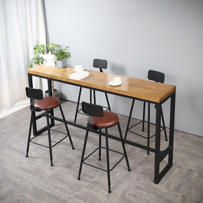 Modern Rectangle Bar Dining Table Wood Bar Height Table with Trestle Base 86.6"L x 15.7"W x 41.3"H Without Chairs Clearhalo 'Bar Furniture' 'Bar Tables' 'bar_tables' 'furn' 'furn_bar_tables' 'Furniture' 'furniture_bar_tables' 'Kitchen & Dining Furniture' 'kitchen&dining_furn' 'kitchen' 4335868
