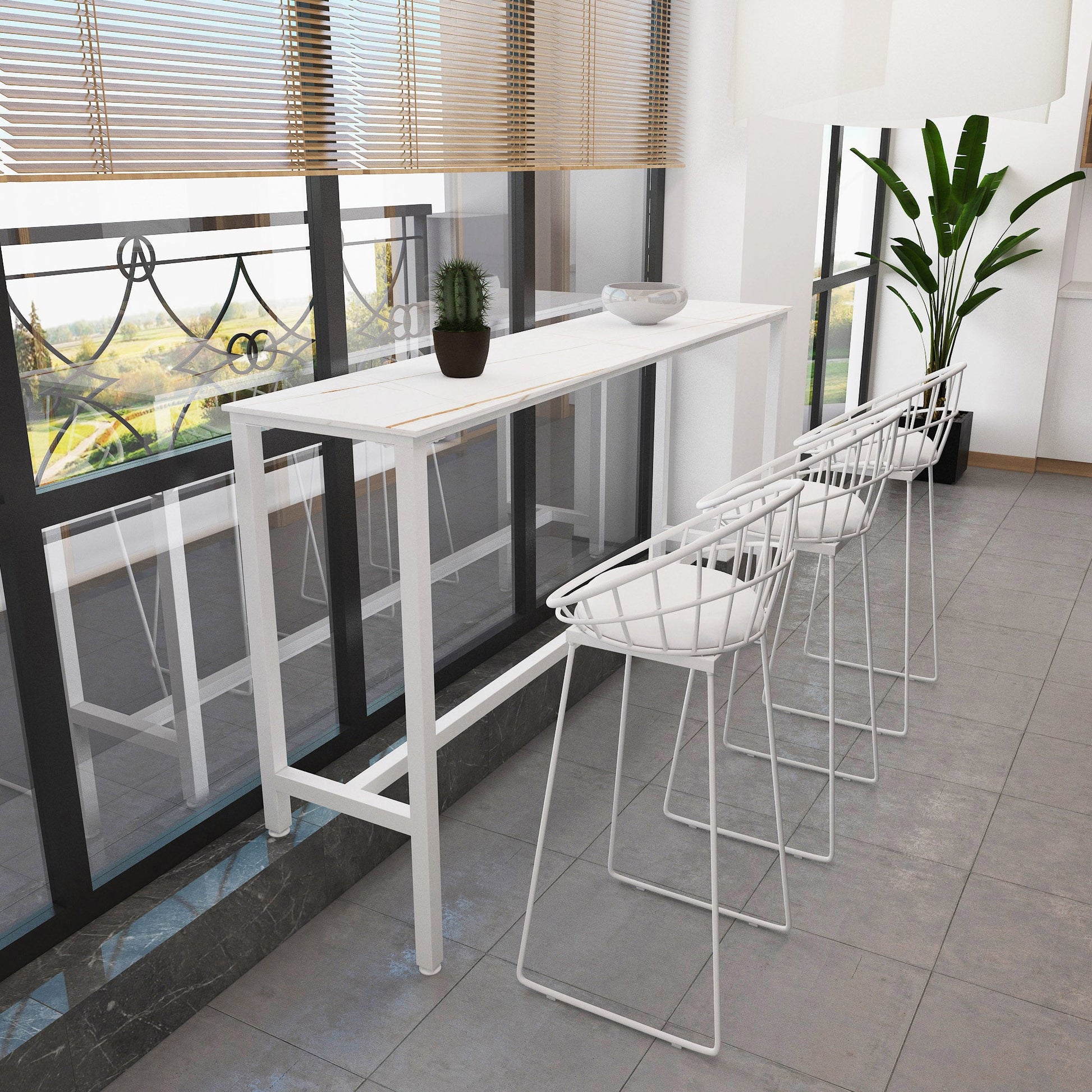 Rectangle Stone Modern Cocktail Bar Table Footrest Trestle Pub Height Dining Table Clearhalo 'Bar Furniture' 'Bar Tables' 'bar_tables' 'furn' 'furn_bar_tables' 'Furniture' 'furniture_bar_tables' 'Kitchen & Dining Furniture' 'kitchen&dining_furn' 'kitchen' 4335886
