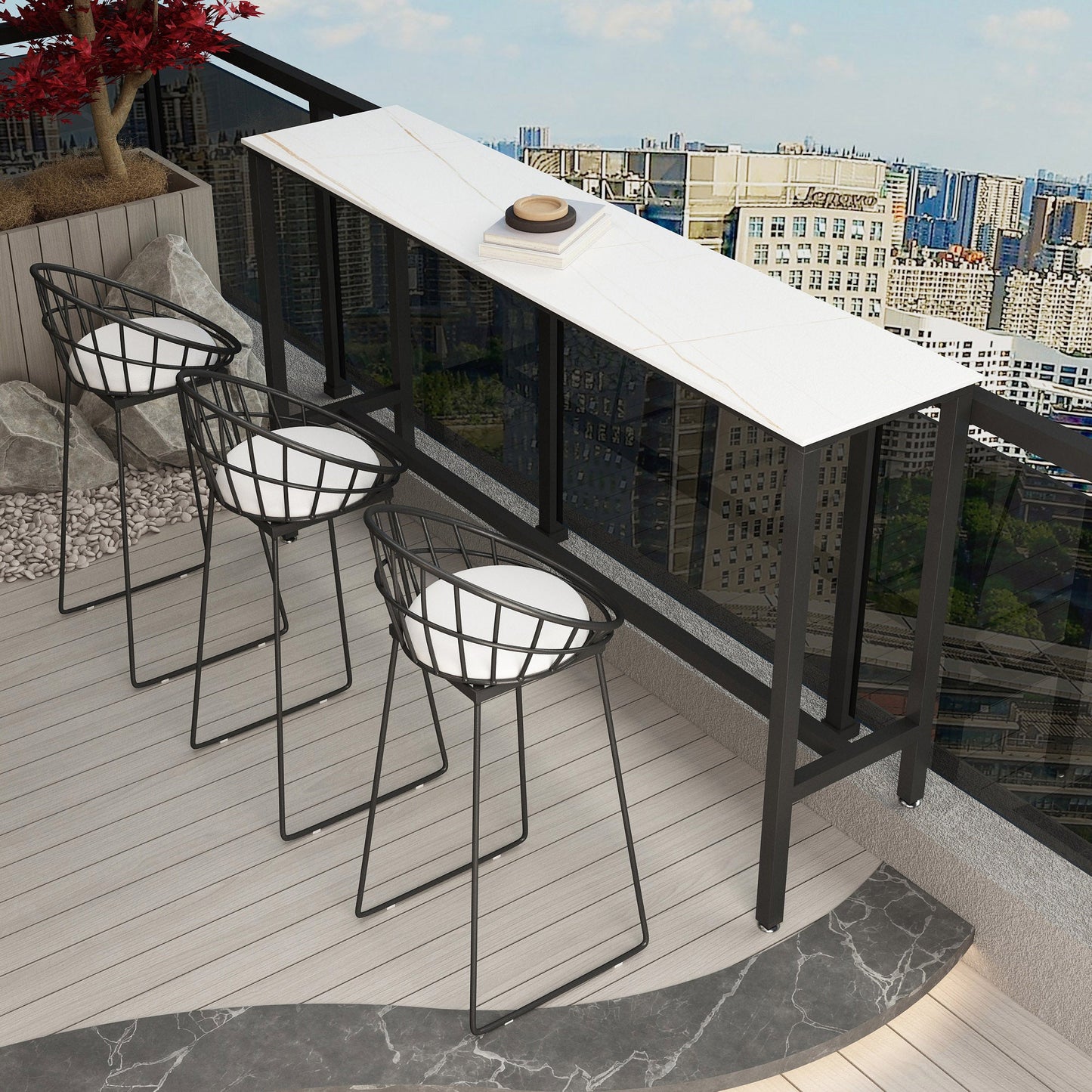 Rectangle Stone Modern Cocktail Bar Table Footrest Trestle Pub Height Dining Table Clearhalo 'Bar Furniture' 'Bar Tables' 'bar_tables' 'furn' 'furn_bar_tables' 'Furniture' 'furniture_bar_tables' 'Kitchen & Dining Furniture' 'kitchen&dining_furn' 'kitchen' 4335890