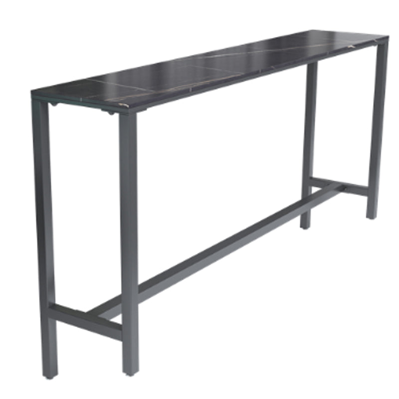 Rectangle Stone Modern Cocktail Bar Table Footrest Trestle Pub Height Dining Table Black Without Chairs Clearhalo 'Bar Furniture' 'Bar Tables' 'bar_tables' 'furn' 'furn_bar_tables' 'Furniture' 'furniture_bar_tables' 'Kitchen & Dining Furniture' 'kitchen&dining_furn' 'kitchen' 4335892
