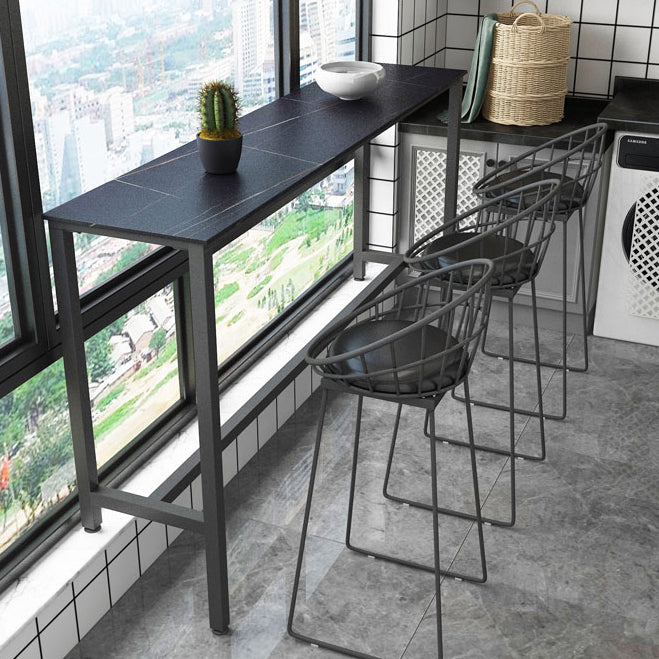 Rectangle Stone Modern Cocktail Bar Table Footrest Trestle Pub Height Dining Table Clearhalo 'Bar Furniture' 'Bar Tables' 'bar_tables' 'furn' 'furn_bar_tables' 'Furniture' 'furniture_bar_tables' 'Kitchen & Dining Furniture' 'kitchen&dining_furn' 'kitchen' 4335896