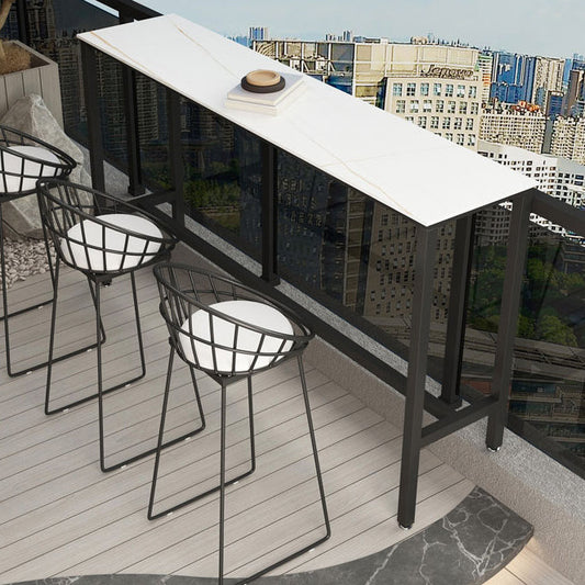 Rectangle Stone Modern Cocktail Bar Table Footrest Trestle Pub Height Dining Table White-Black Without Chairs Clearhalo 'Bar Furniture' 'Bar Tables' 'bar_tables' 'furn' 'furn_bar_tables' 'Furniture' 'furniture_bar_tables' 'Kitchen & Dining Furniture' 'kitchen&dining_furn' 'kitchen' 4335898