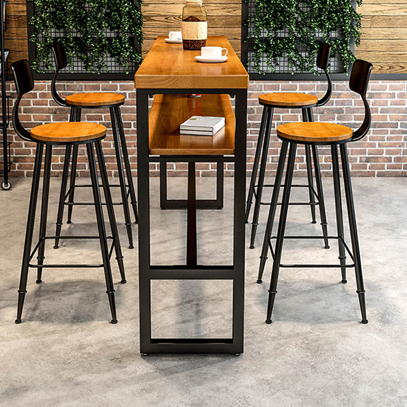 Modern Rectangle Bar Dining Table Wood Trestle Bar Height Table with Shelves 86.6"L x 15.7"W x 41.3"H Without Chairs Clearhalo 'Bar Furniture' 'Bar Tables' 'bar_tables' 'furn' 'furn_bar_tables' 'Furniture' 'furniture_bar_tables' 'Kitchen & Dining Furniture' 'kitchen&dining_furn' 'kitchen' 4335910