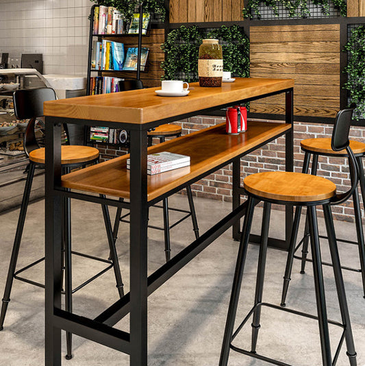 Modern Rectangle Bar Dining Table Wood Trestle Bar Height Table with Shelves Clearhalo 'Bar Furniture' 'Bar Tables' 'bar_tables' 'furn' 'furn_bar_tables' 'Furniture' 'furniture_bar_tables' 'Kitchen & Dining Furniture' 'kitchen&dining_furn' 'kitchen' 4335918