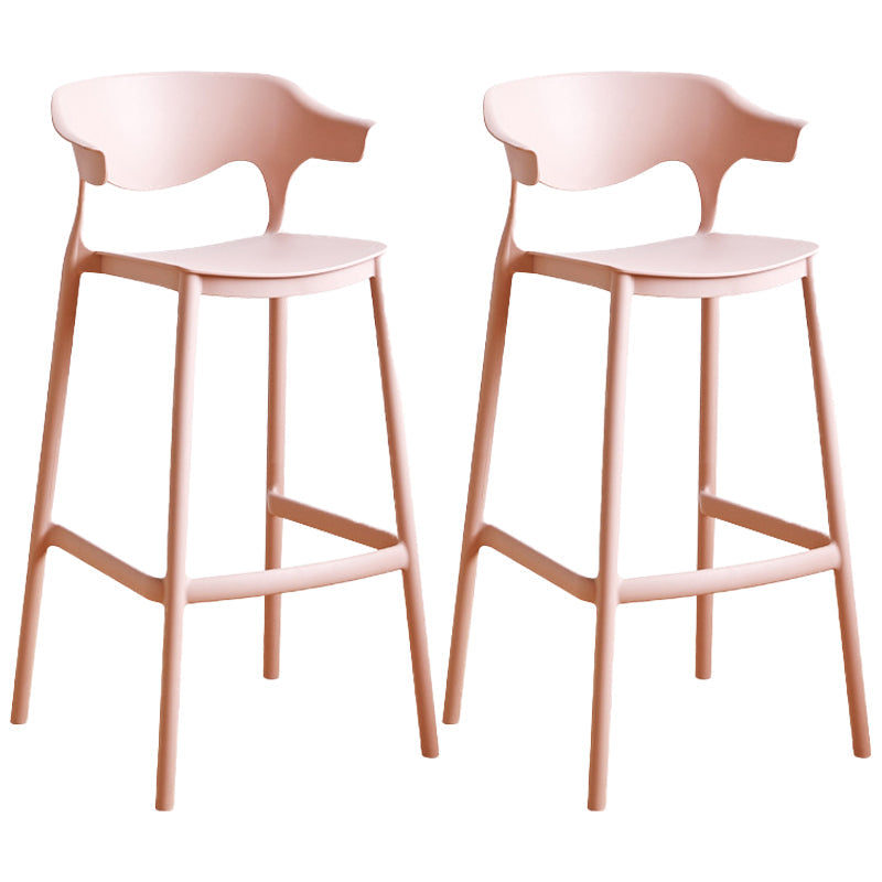 Stackable Plastic Indoor Counter Stools Low Back Scandinavian Bar Stools with Footrest Pink 2 Piece Set Bar Stool(30"H) Clearhalo 'Bar Furniture' 'Bar Stools' 'bar_stools' 'furn' 'furn_bar_stools' 'furniture_bar_stools' 'Kitchen & Dining Furniture' 'kitchen&dining_furn' 'kitchen' 'kitchen_furn' Furniture' 4339779