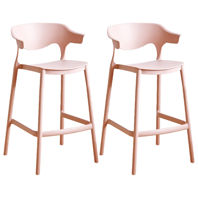 Stackable Plastic Indoor Counter Stools Low Back Scandinavian Bar Stools with Footrest Pink 2 Piece Set Counter Stool(26"H) Clearhalo 'Bar Furniture' 'Bar Stools' 'bar_stools' 'furn' 'furn_bar_stools' 'furniture_bar_stools' 'Kitchen & Dining Furniture' 'kitchen&dining_furn' 'kitchen' 'kitchen_furn' Furniture' 4339788