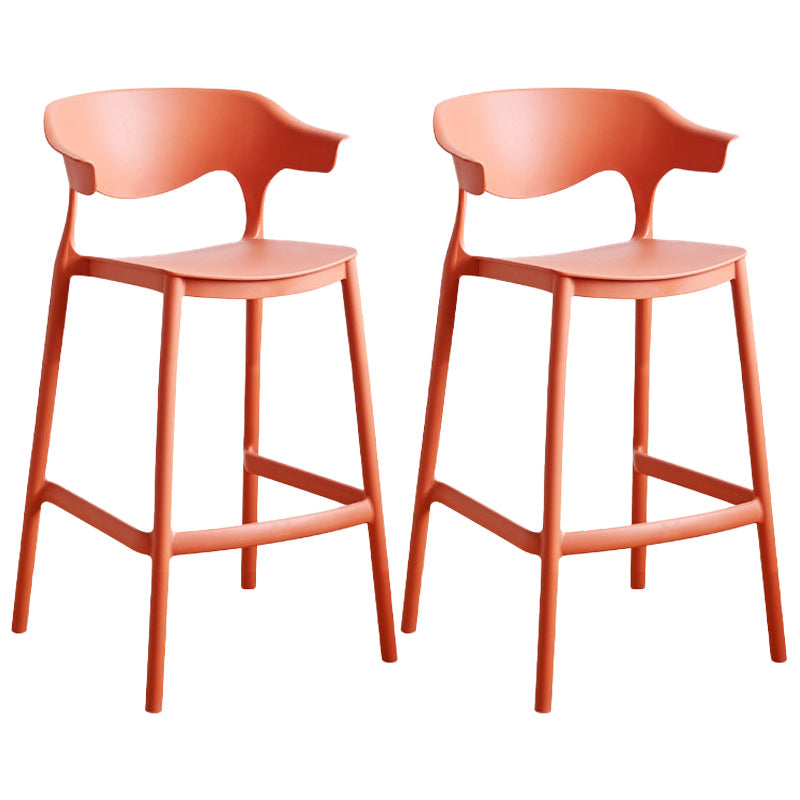 Stackable Plastic Indoor Counter Stools Low Back Scandinavian Bar Stools with Footrest Orange 2 Piece Set Counter Stool(26"H) Clearhalo 'Bar Furniture' 'Bar Stools' 'bar_stools' 'furn' 'furn_bar_stools' 'furniture_bar_stools' 'Kitchen & Dining Furniture' 'kitchen&dining_furn' 'kitchen' 'kitchen_furn' Furniture' 4339795