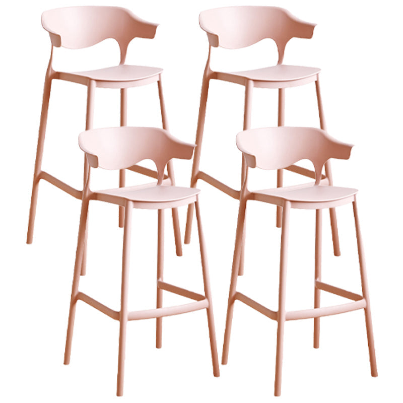 Stackable Plastic Indoor Counter Stools Low Back Scandinavian Bar Stools with Footrest Pink 4 Piece Set Bar Stool(30"H) Clearhalo 'Bar Furniture' 'Bar Stools' 'bar_stools' 'furn' 'furn_bar_stools' 'furniture_bar_stools' 'Kitchen & Dining Furniture' 'kitchen&dining_furn' 'kitchen' 'kitchen_furn' Furniture' 4339797
