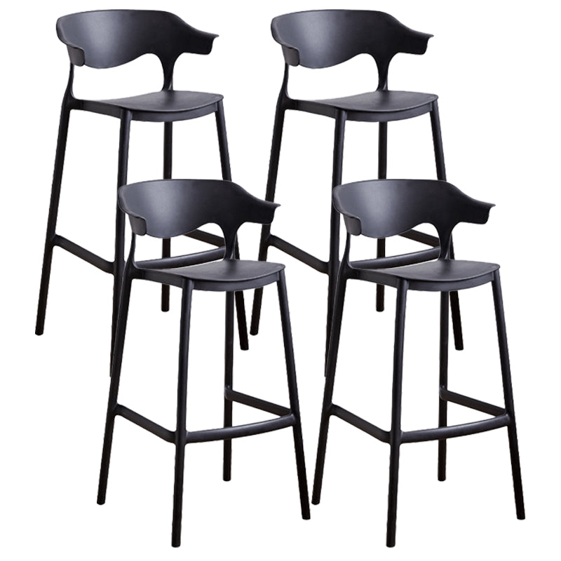 Stackable Plastic Indoor Counter Stools Low Back Scandinavian Bar Stools with Footrest Black 4 Piece Set Bar Stool(30"H) Clearhalo 'Bar Furniture' 'Bar Stools' 'bar_stools' 'furn' 'furn_bar_stools' 'furniture_bar_stools' 'Kitchen & Dining Furniture' 'kitchen&dining_furn' 'kitchen' 'kitchen_furn' Furniture' 4339799