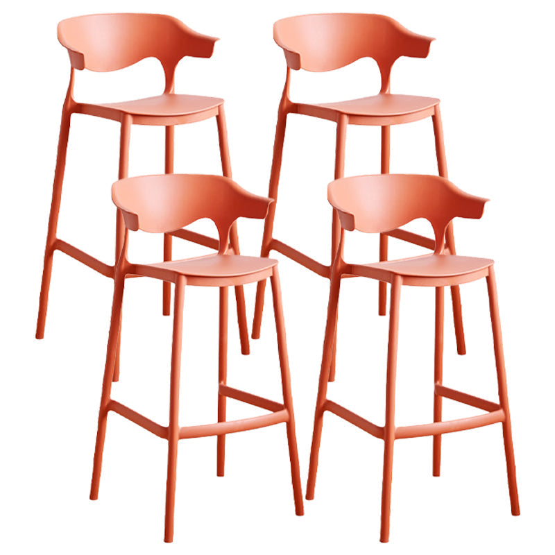 Stackable Plastic Indoor Counter Stools Low Back Scandinavian Bar Stools with Footrest Orange 4 Piece Set Bar Stool(30"H) Clearhalo 'Bar Furniture' 'Bar Stools' 'bar_stools' 'furn' 'furn_bar_stools' 'furniture_bar_stools' 'Kitchen & Dining Furniture' 'kitchen&dining_furn' 'kitchen' 'kitchen_furn' Furniture' 4339804