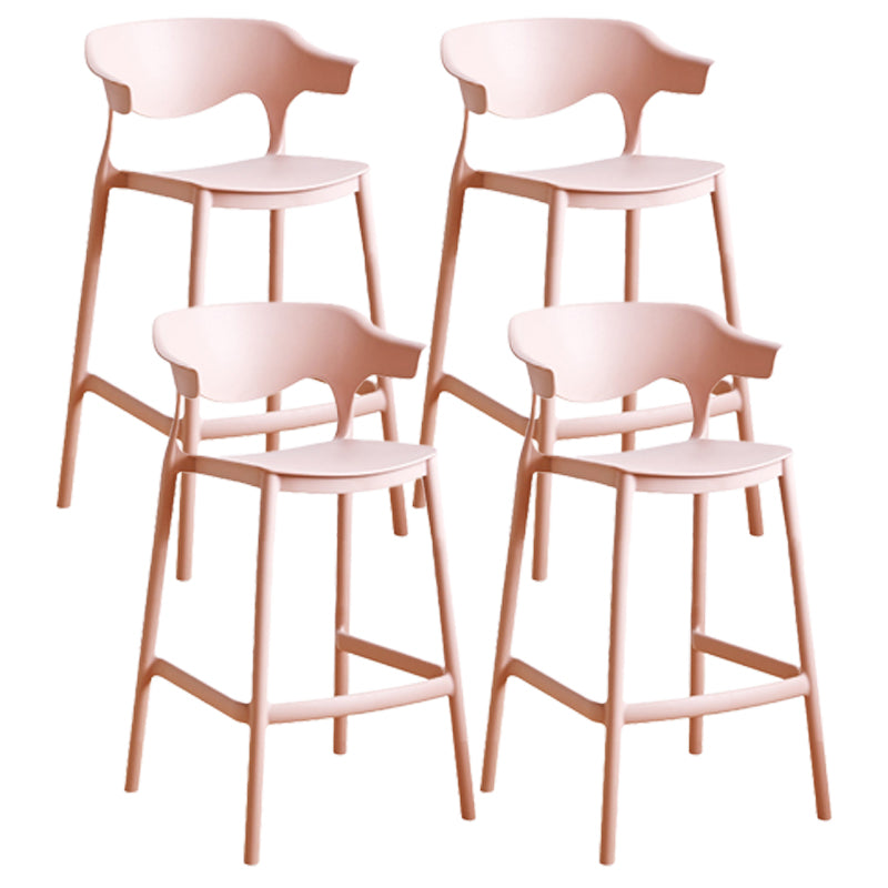 Stackable Plastic Indoor Counter Stools Low Back Scandinavian Bar Stools with Footrest Pink 4 Piece Set Counter Stool(26"H) Clearhalo 'Bar Furniture' 'Bar Stools' 'bar_stools' 'furn' 'furn_bar_stools' 'furniture_bar_stools' 'Kitchen & Dining Furniture' 'kitchen&dining_furn' 'kitchen' 'kitchen_furn' Furniture' 4339806