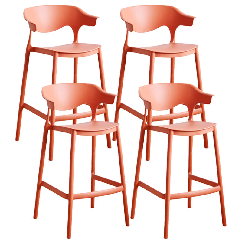 Stackable Plastic Indoor Counter Stools Low Back Scandinavian Bar Stools with Footrest Orange 4 Piece Set Counter Stool(26"H) Clearhalo 'Bar Furniture' 'Bar Stools' 'bar_stools' 'furn' 'furn_bar_stools' 'furniture_bar_stools' 'Kitchen & Dining Furniture' 'kitchen&dining_furn' 'kitchen' 'kitchen_furn' Furniture' 4339813
