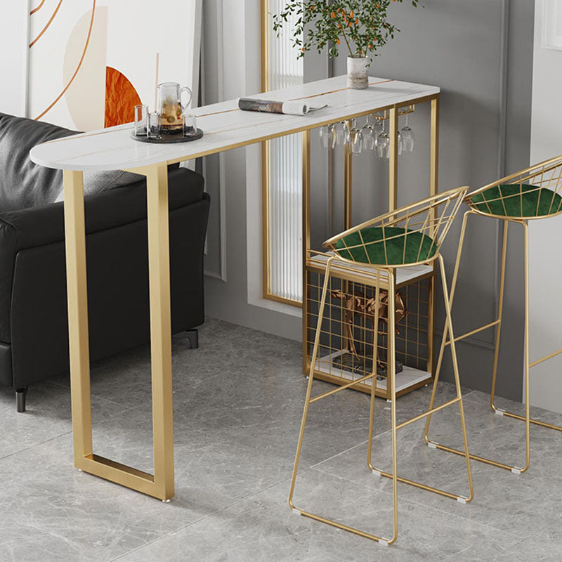 Stone Top Cocktail Bar Table 42-inch Height Metal Base Bar Height Storage Table Clearhalo 'Bar Furniture' 'Bar Tables' 'bar_tables' 'furn' 'furn_bar_tables' 'Furniture' 'furniture_bar_tables' 'Kitchen & Dining Furniture' 'kitchen&dining_furn' 'kitchen' 4342394